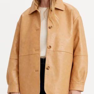 New Levi's FAUX LEATHER SHIRT JACKET Women's Blazer Size XL Tan - Brown